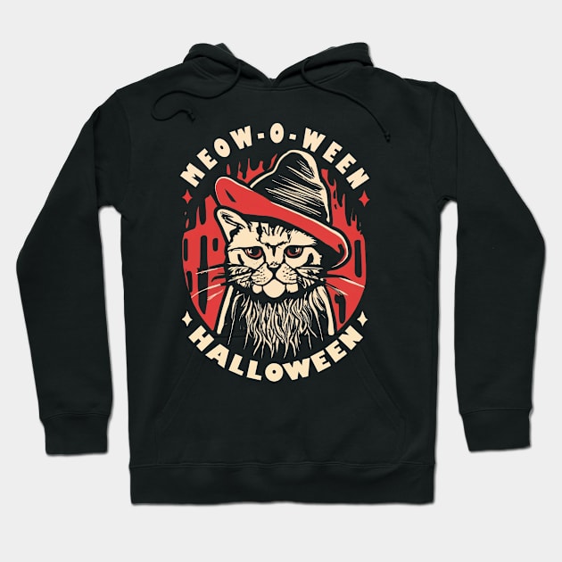 Vintage Cat Halloween "Meow-O-Ween" Hoodie by fupi